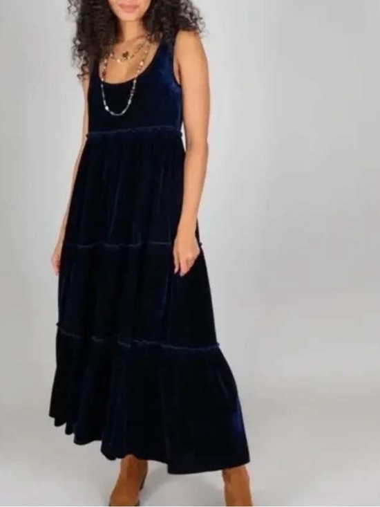 NATURAL LIFE Dresses & Skirts - Natural Life Velvet Tiered Maxi Dress Navy Blue Boho Whimsigoth XL plus Karlie